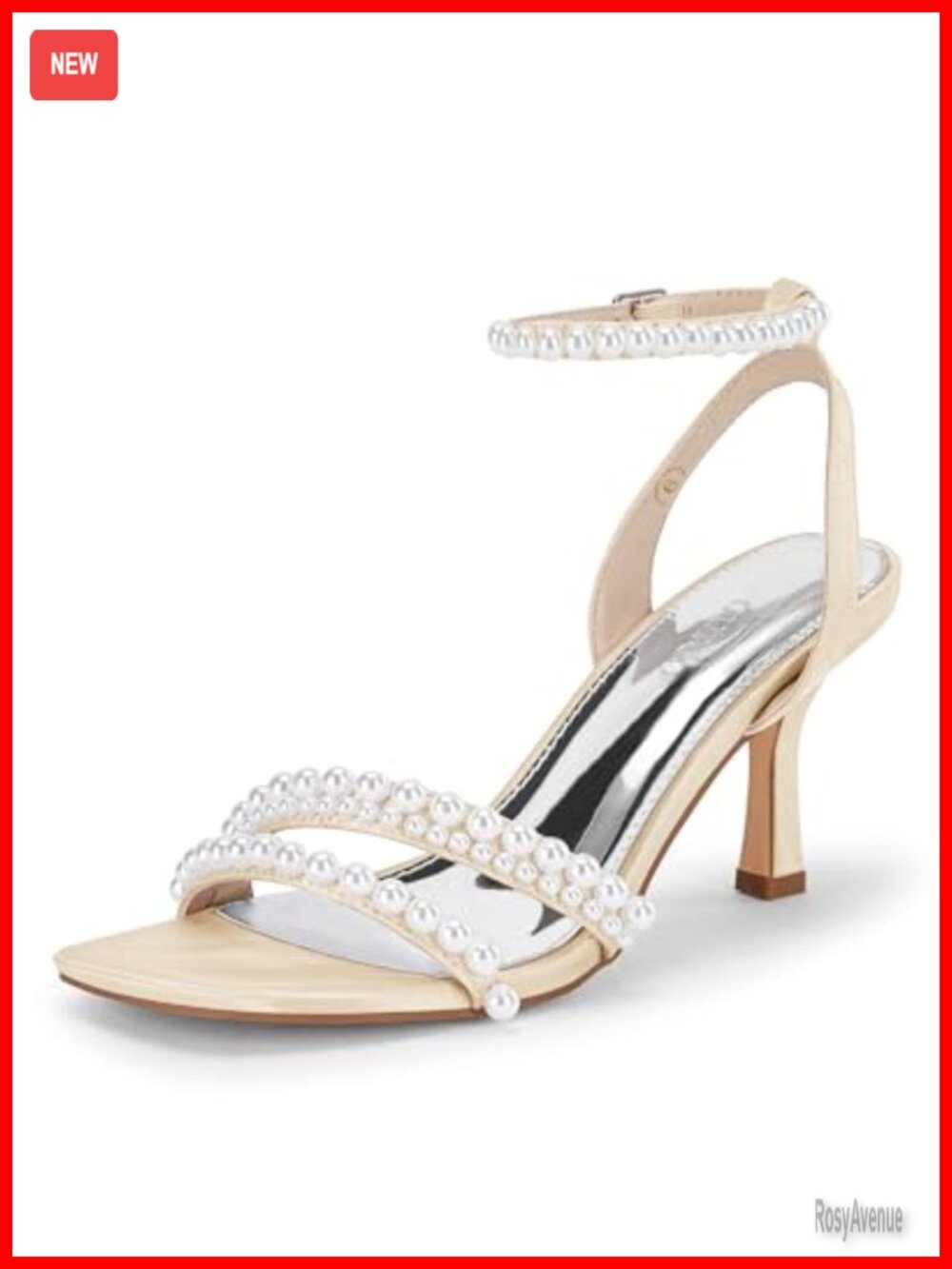 Coutgo Womens Satin Kitten Heel Sandals Square Open Toe Ankle Strap Wedding